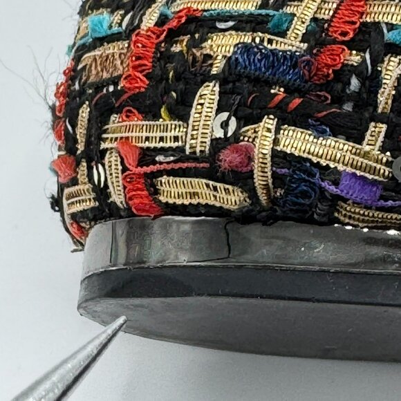 Zara Multicolor Tweed Pointed Flats Black Frayed Bow Women's Size EU 37/US 6.5 - Picture 14 of 16